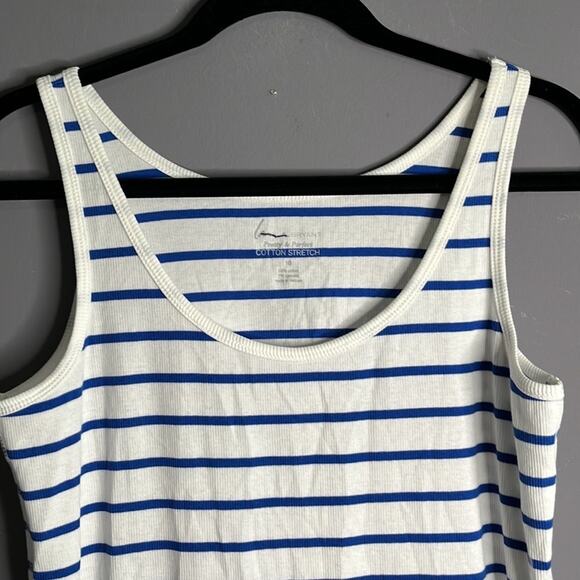 Lane Bryant Cotton Stretch Blue and White Striped Scoop Neck Tank Size 16 - Picture 4 of 8